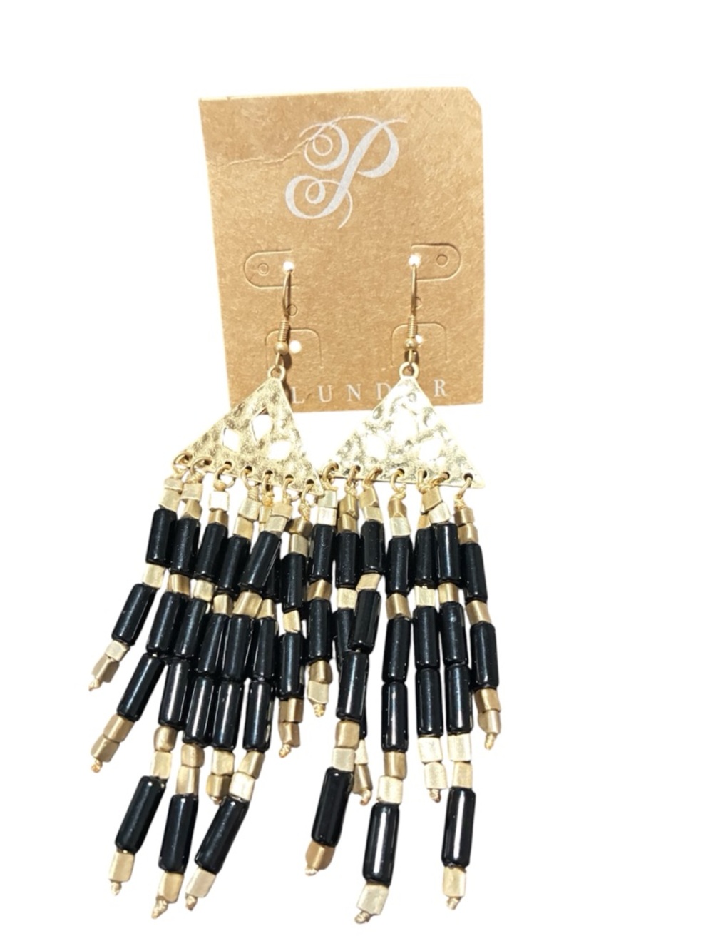 Plunder Gold and Black Fringe Beaded Drop Earrings